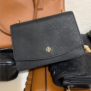 Tory Burch Black Crossbody Bag with Gold Accents
